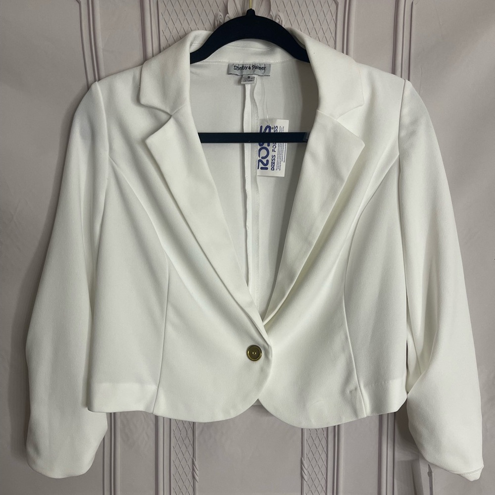 Shelby & Palmer White Cropped Blazer Jacket – Size Small – Chic & Modern